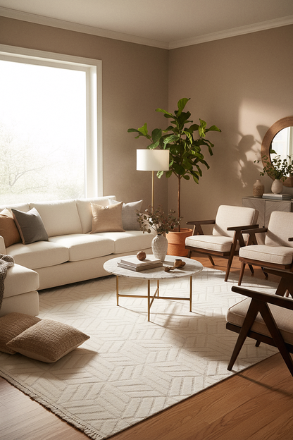 MİLAS T-LO67 KREM Kabartmalı Modern Geometrik Desenli Salon Koridor Mutfak Halısı
