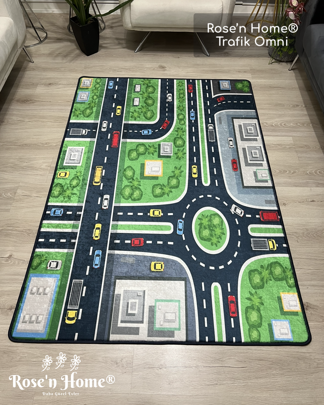 TRAFİK OMNİ - %100 Pamuk Dokuma Taban Makinede Yıkanabilir Kaymaz Halı