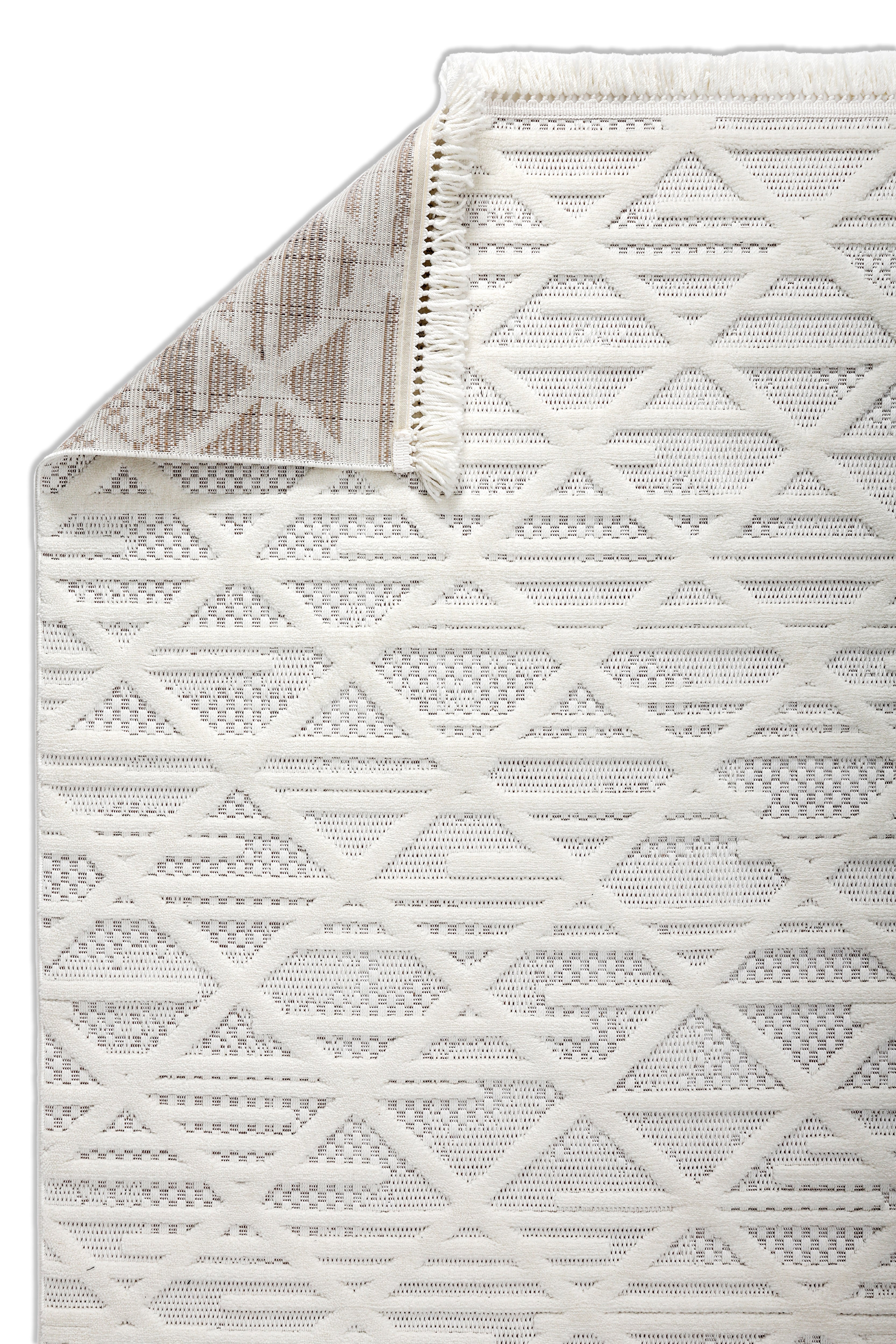 MİLAS C6-BEYAZ Kabartmalı Modern Geometrik Desenli Salon Koridor Mutfak Halısı