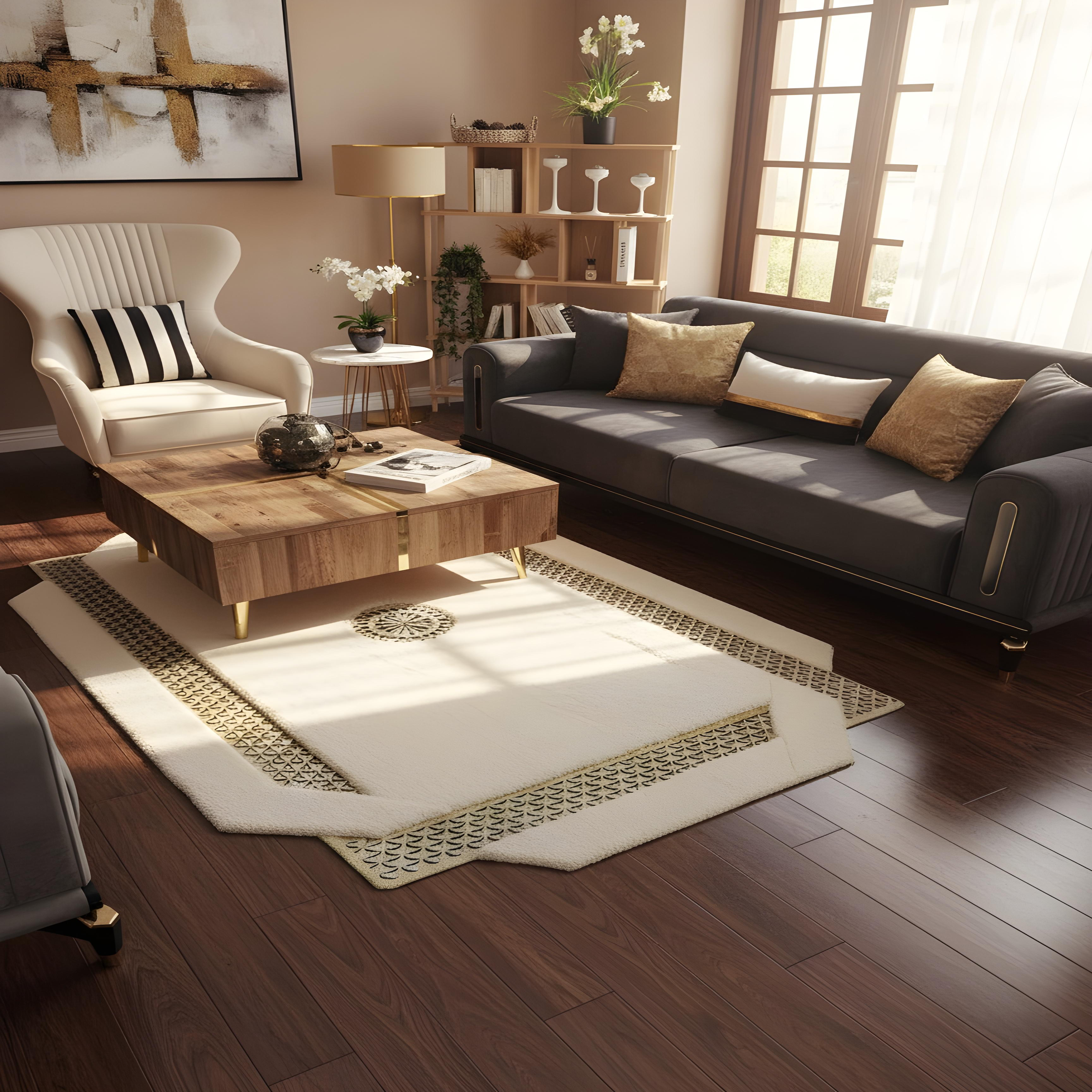 Royal Serisi Nadide - El İşçiliği ile Tavşan Post ve Varaklı Deri Dekoratif Halı