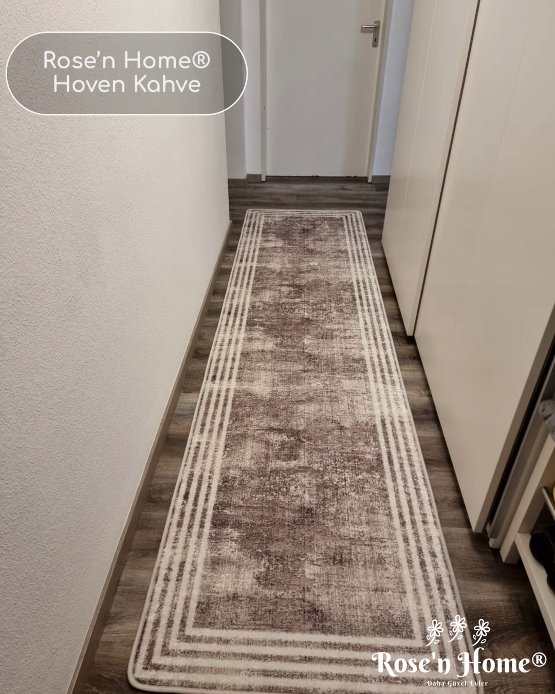 HOVEN KAHVE - %100 Pamuk Dokuma Taban Makinede Yıkanabilir Kaymaz Halı