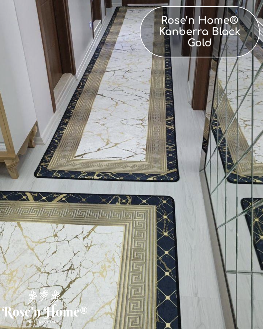 KANBERRA BLACK GOLD - %100 Pamuk Dokuma Taban Makinede Yıkanabilir Kaymaz Halı