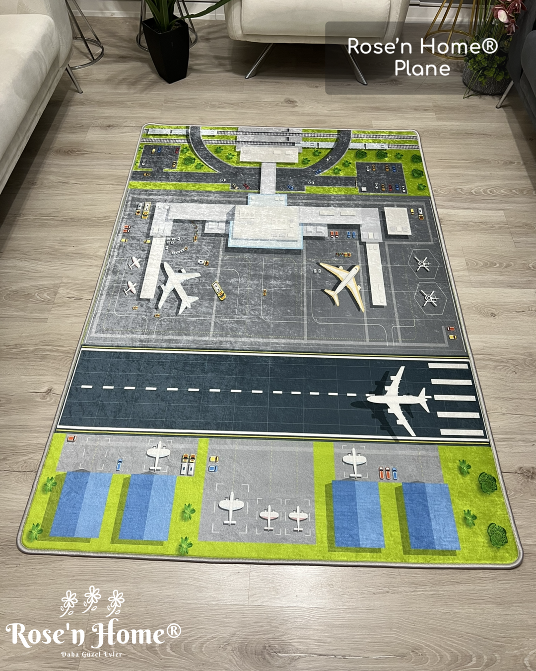 PLANE - %100 Pamuk Dokuma Taban Makinede Yıkanabilir Kaymaz Halı