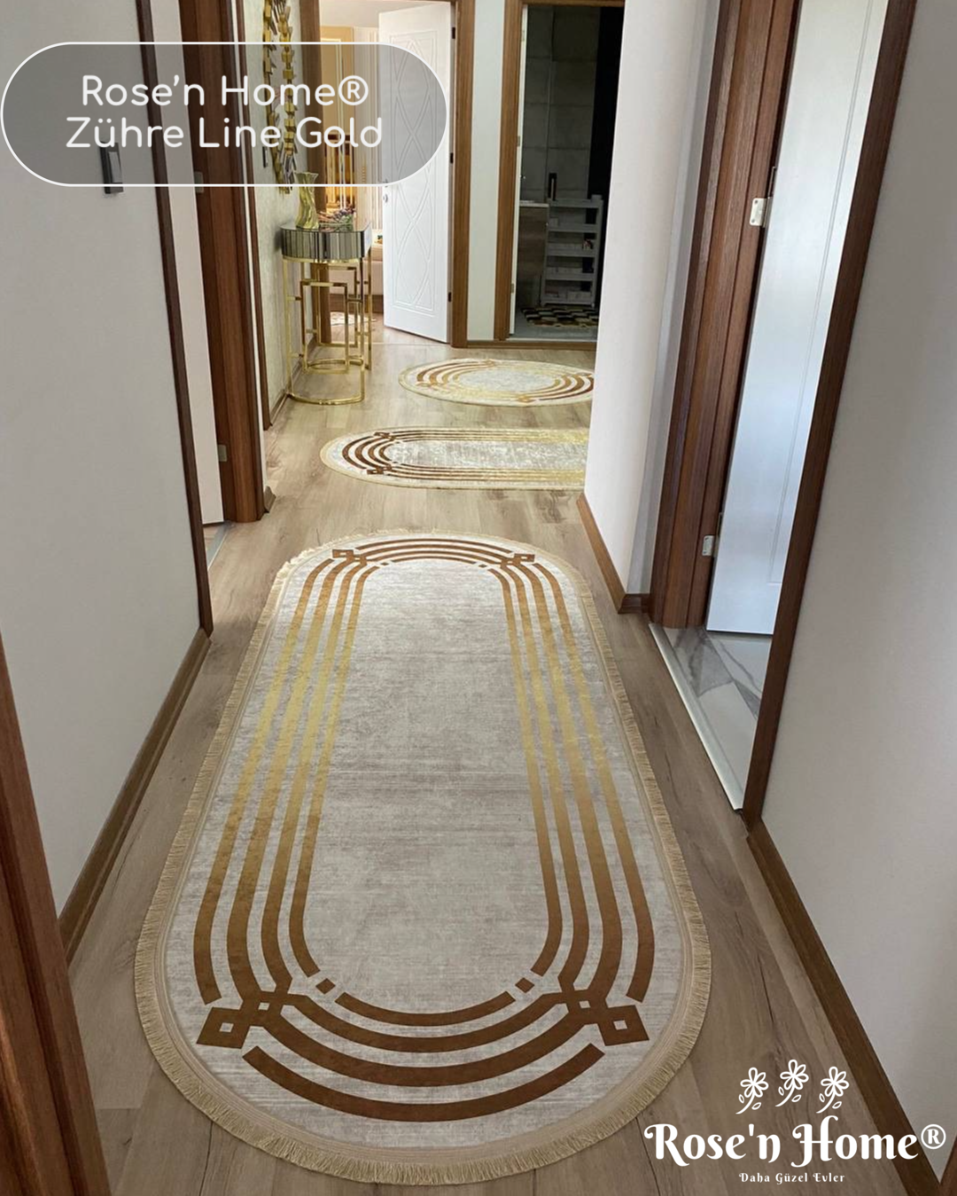 ZÜHRE LİNE GOLD - %100 Pamuk Dokuma Taban Makinede Yıkanabilir Kaymaz Halı