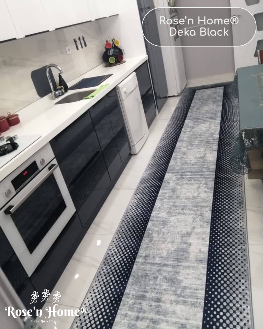 DEKA BLACK - %100 Pamuk Dokuma Taban Makinede Yıkanabilir Kaymaz Halı