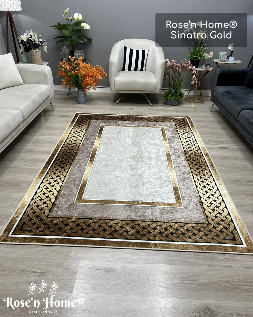 SİNATRA GOLD - %100 Pamuk Dokuma Taban Makinede Yıkanabilir Kaymaz Halı