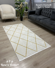 SAHRA GOLD - %100 Pamuk Dokuma Taban Makinede Yıkanabilir Kaymaz Halı