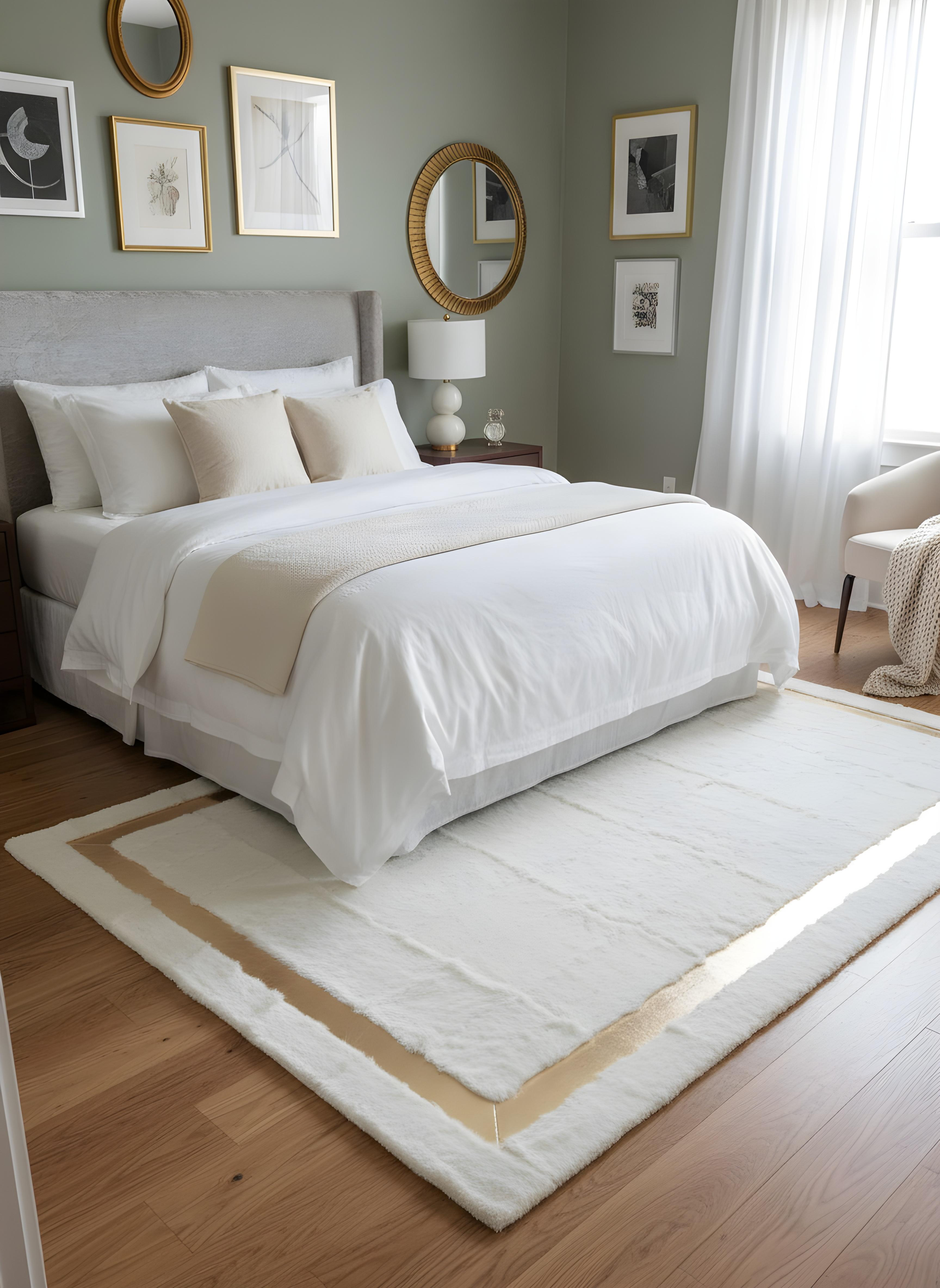 Royal Serisi Olivin - El İşçiliği ile Tavşan Post ve Varaklı Deri Dekoratif Halı