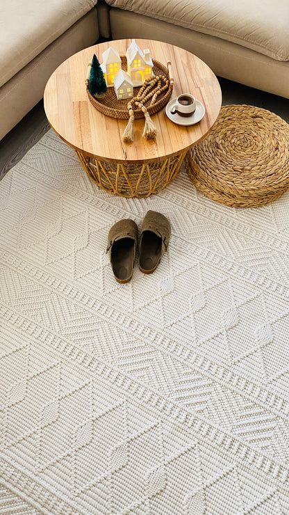 OSLO 5019-T KREM Yumuşak Bukle (Loop) Dokuma Geometrik Desenli Salon Mutfak Koridor Halısı