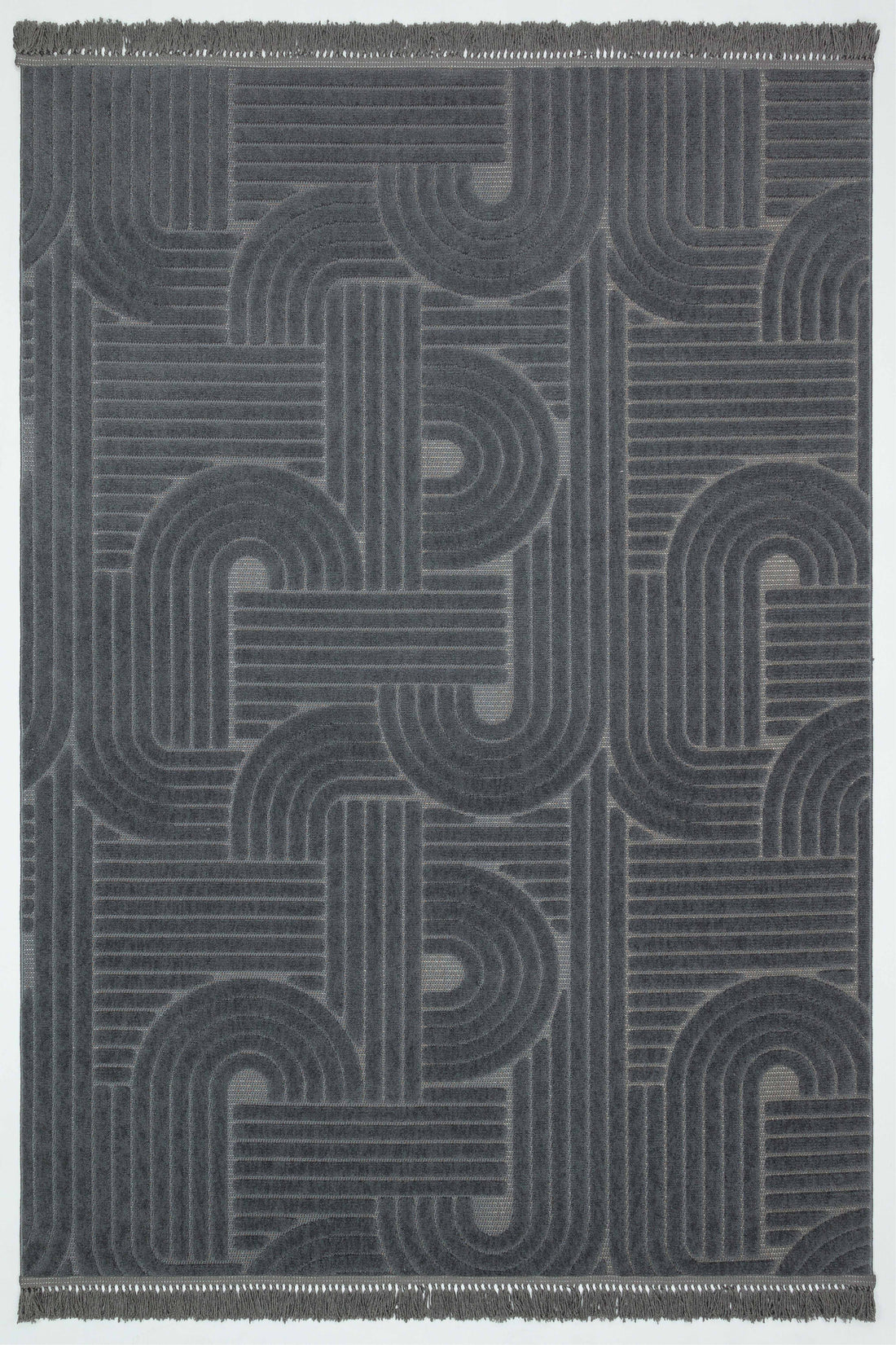 MİLAS C16 ANTRASİT Kabartmalı Modern Geometrik Desenli Salon Koridor Mutfak Halısı-KP