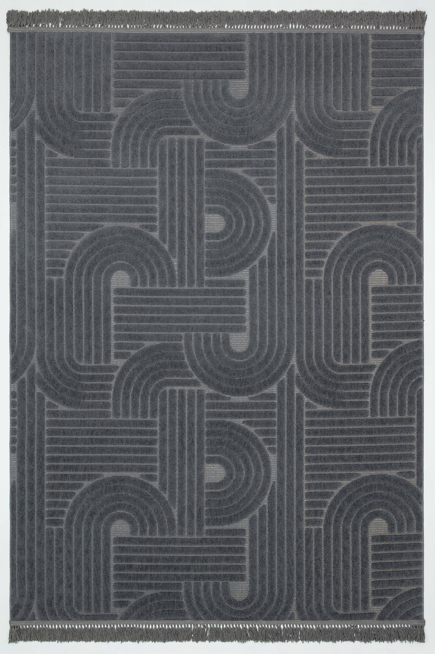 MİLAS C16 ANTRASİT Kabartmalı Modern Geometrik Desenli Salon Koridor Mutfak Halısı-KP