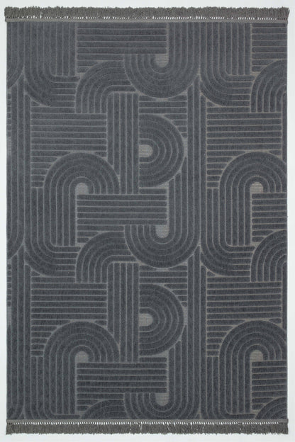 MİLAS C16 ANTRASİT Kabartmalı Modern Geometrik Desenli Salon Koridor Mutfak Halısı-KP