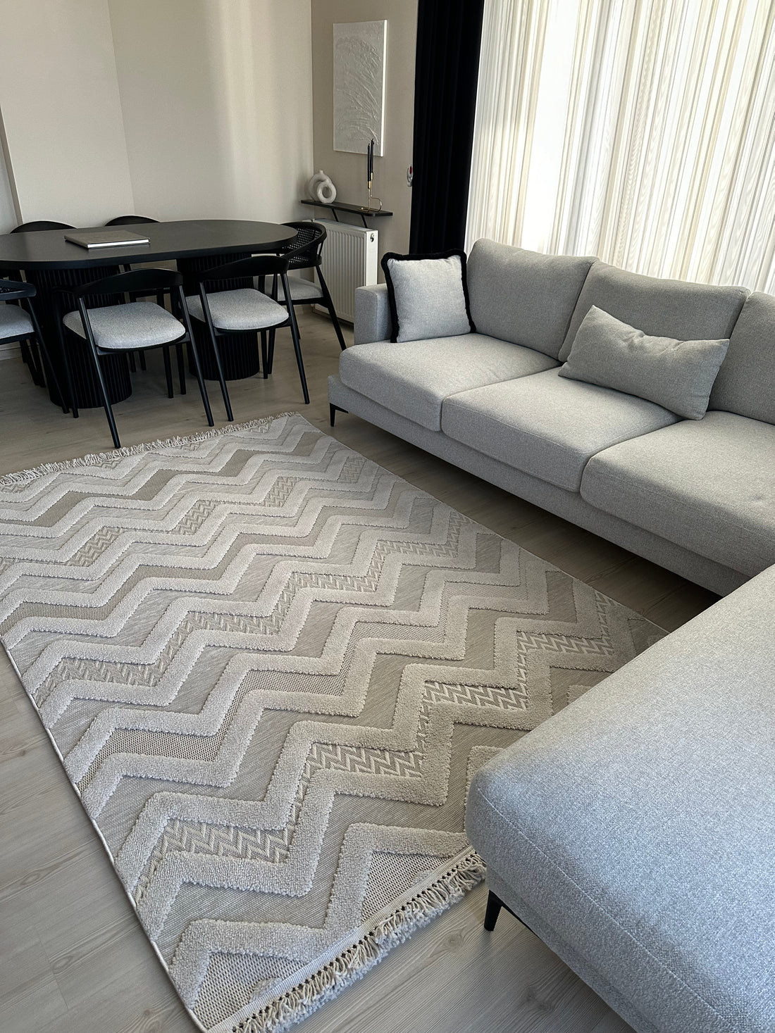 PALERMO L14 GRİ Modern Geometrik Desenli Salon Mutfak Koridor Halısı-KP