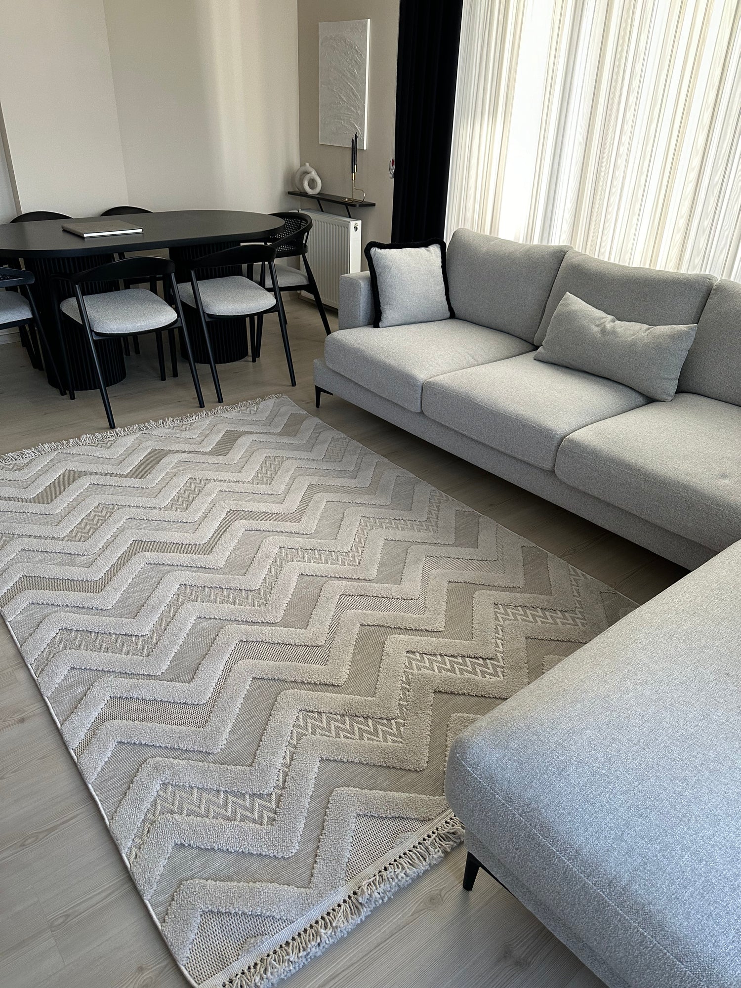 PALERMO L14 GRİ Modern Geometrik Desenli Salon Mutfak Koridor Halısı-KP