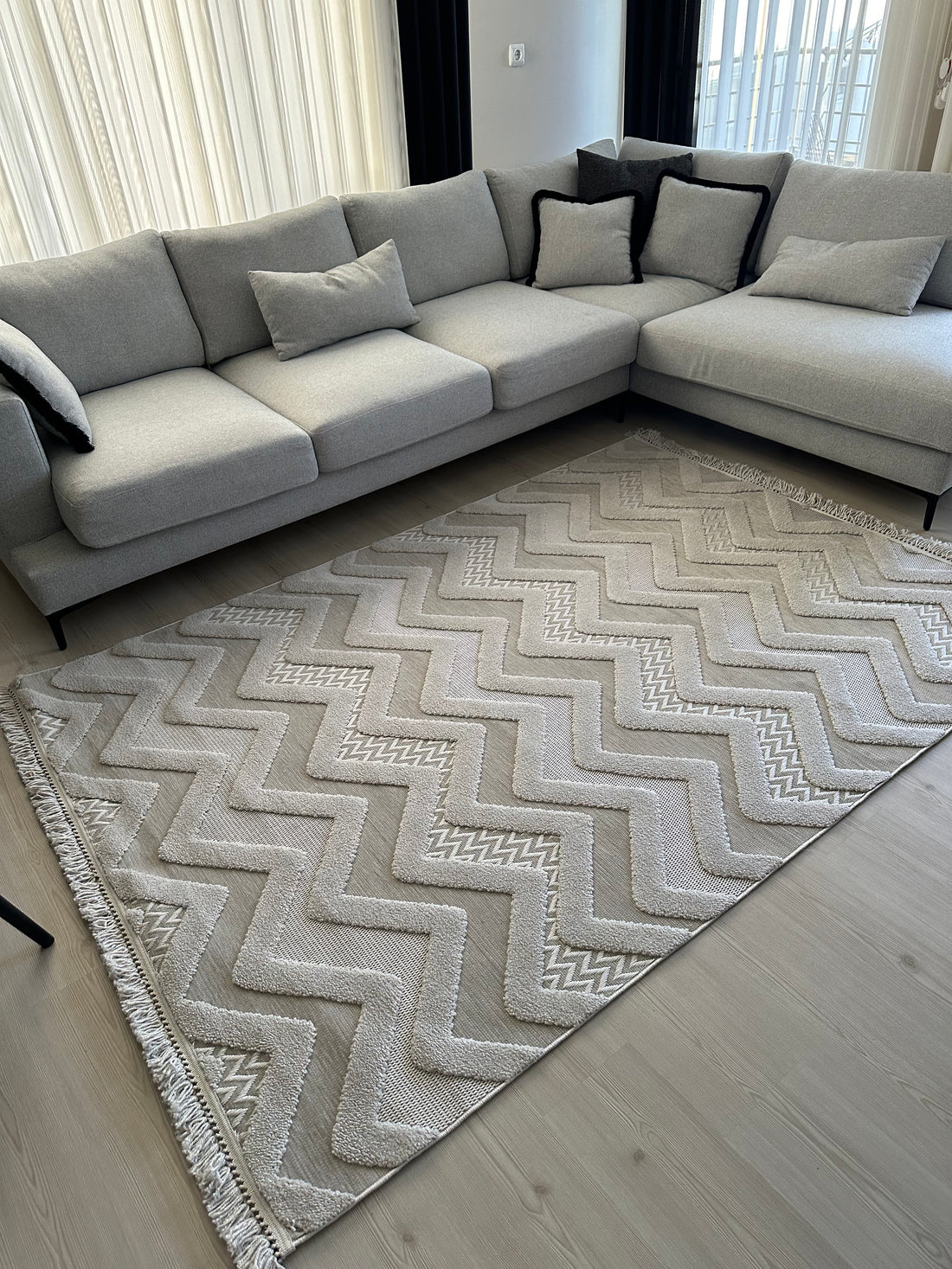 PALERMO L14 GRİ Modern Geometrik Desenli Salon Mutfak Koridor Halısı-KP