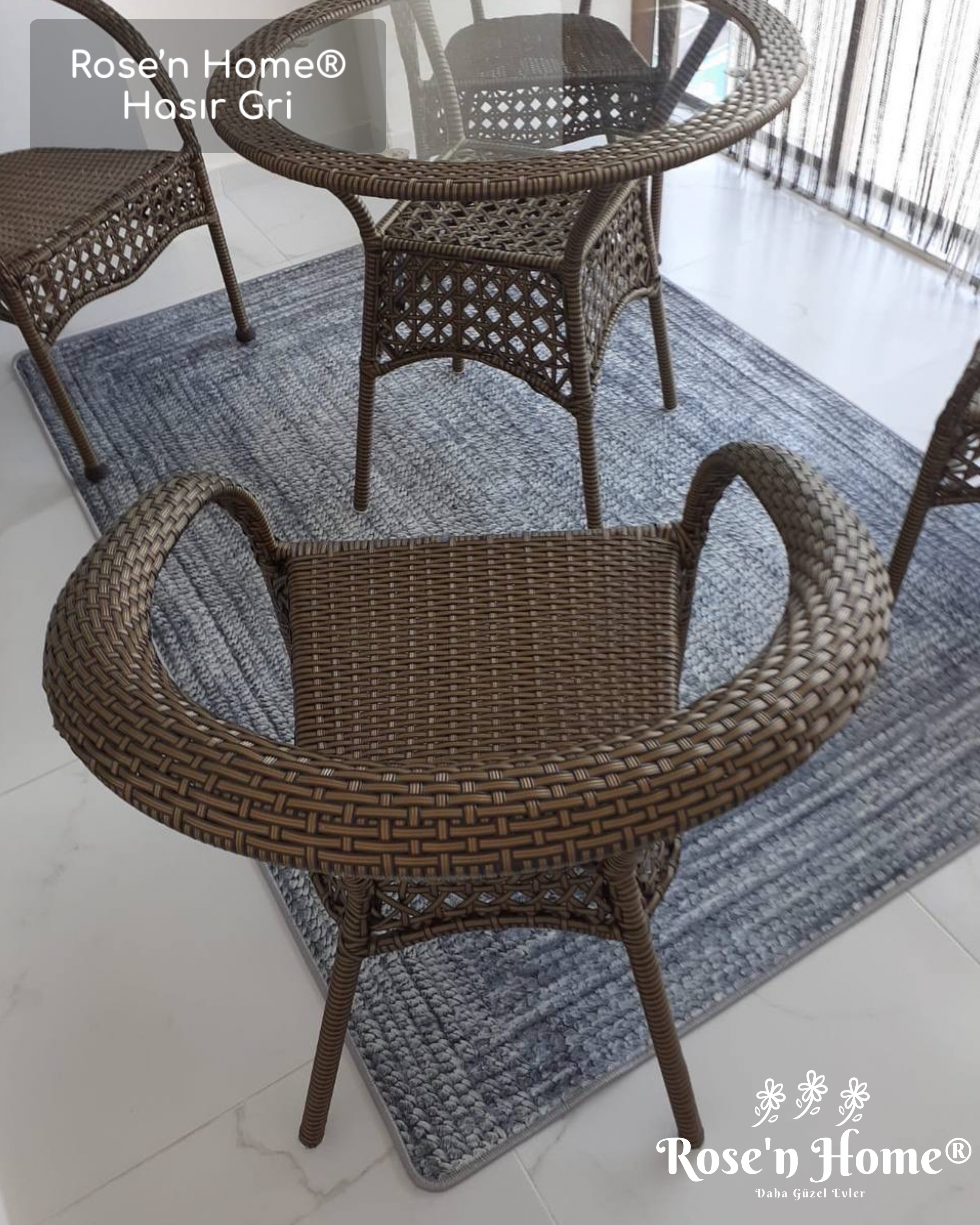 HASIR GRİ - %100 Pamuk Dokuma Taban Makinede Yıkanabilir Kaymaz Halı