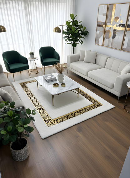 Royal Serisi Pırlanta - El İşçiliği ile Tavşan Post ve Varaklı Deri Dekoratif Halı