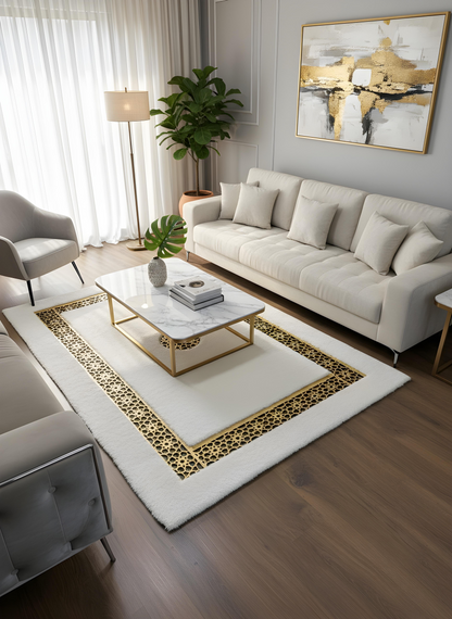 Royal Serisi Pırlanta - El İşçiliği ile Tavşan Post ve Varaklı Deri Dekoratif Halı