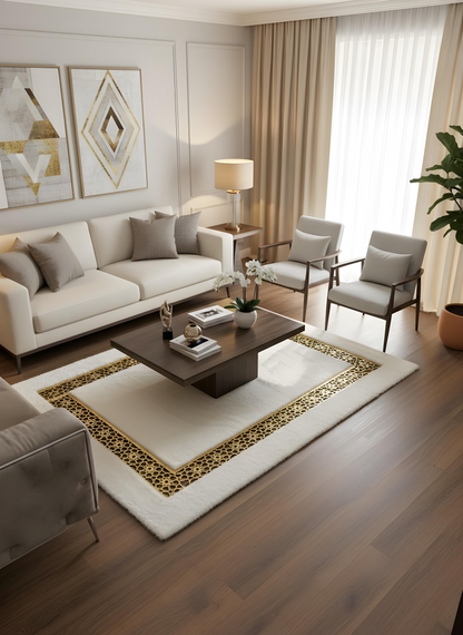 Royal Serisi Pırlanta - El İşçiliği ile Tavşan Post ve Varaklı Deri Dekoratif Halı