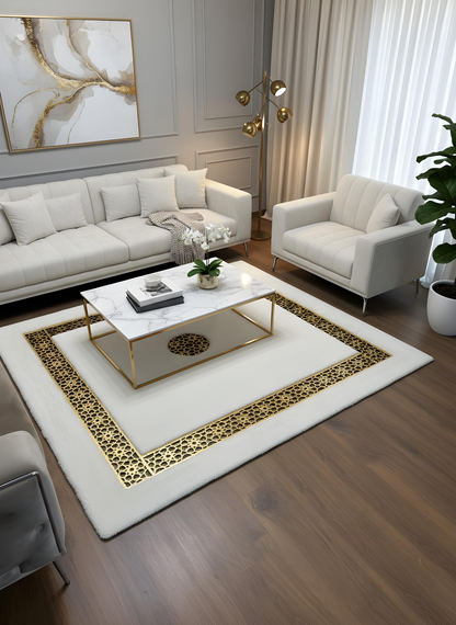 Royal Serisi Pırlanta - El İşçiliği ile Tavşan Post ve Varaklı Deri Dekoratif Halı