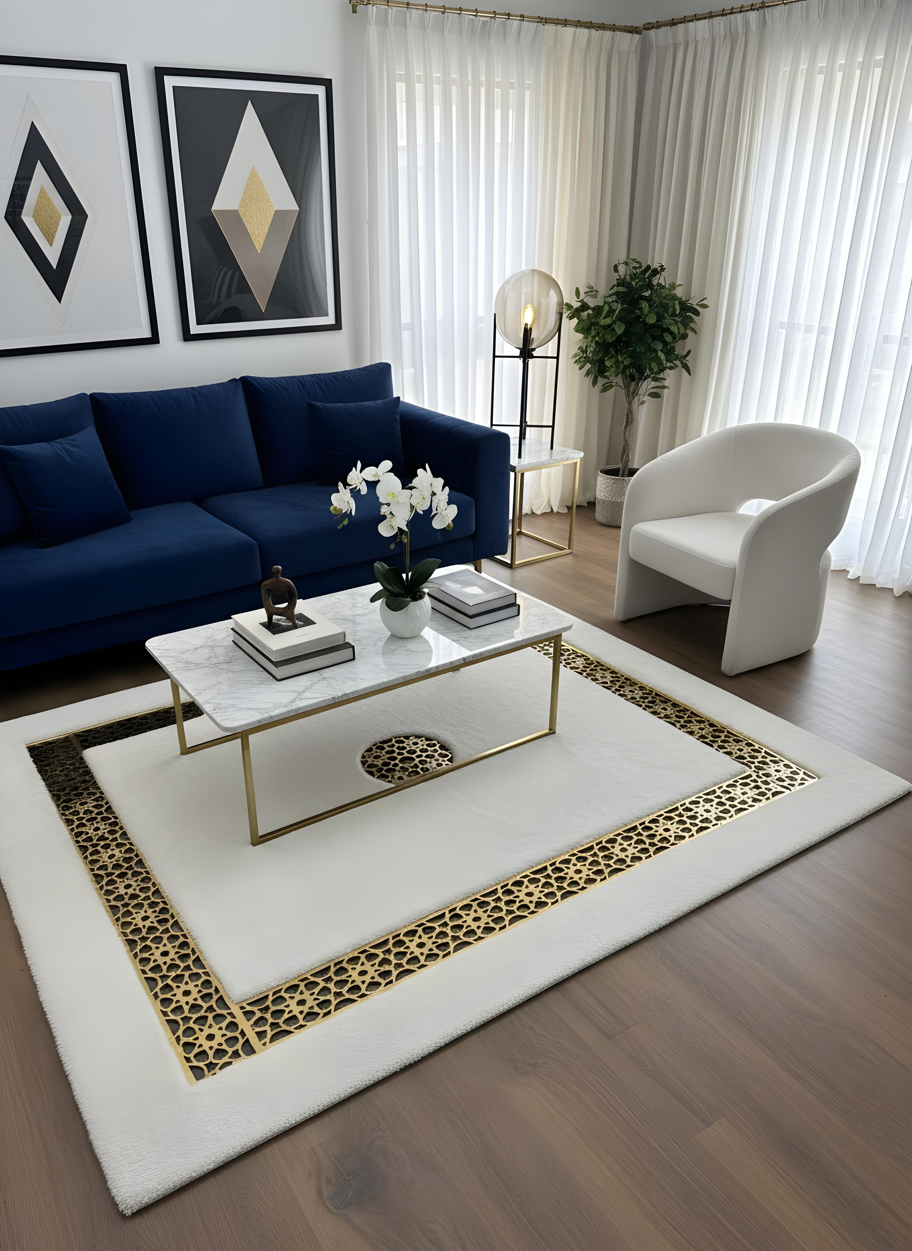 Royal Serisi Pırlanta - El İşçiliği ile Tavşan Post ve Varaklı Deri Dekoratif Halı