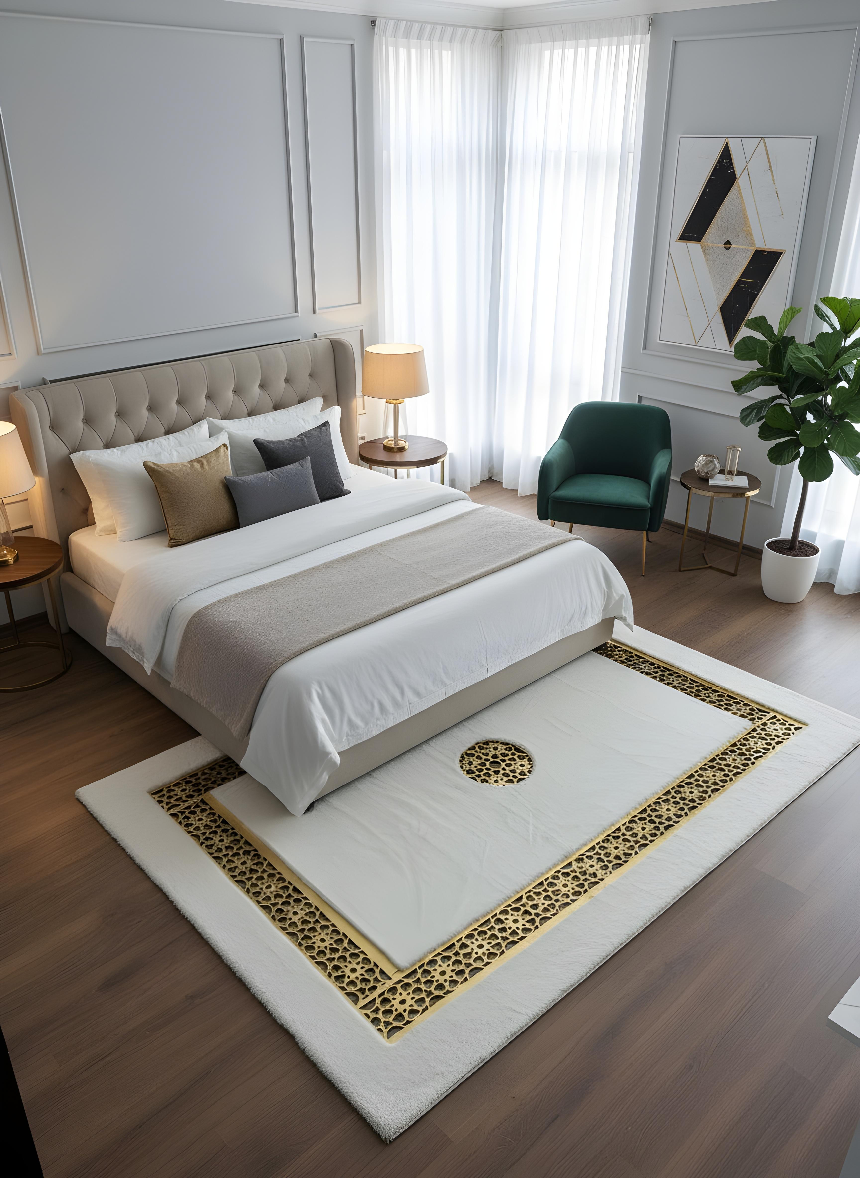 Royal Serisi Pırlanta - El İşçiliği ile Tavşan Post ve Varaklı Deri Dekoratif Halı