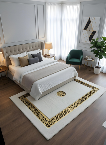 Royal Serisi Pırlanta - El İşçiliği ile Tavşan Post ve Varaklı Deri Dekoratif Halı