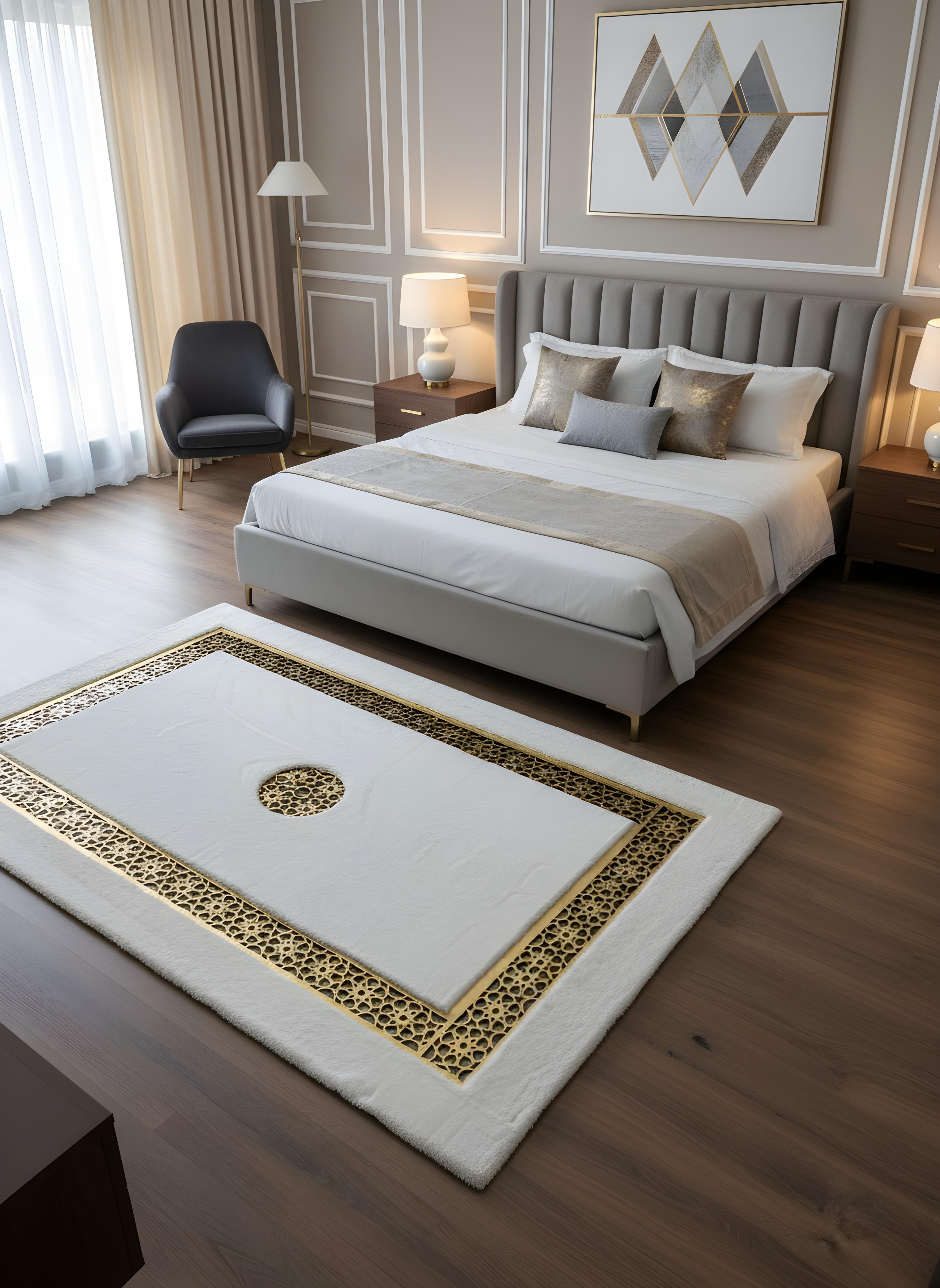 Royal Serisi Pırlanta - El İşçiliği ile Tavşan Post ve Varaklı Deri Dekoratif Halı