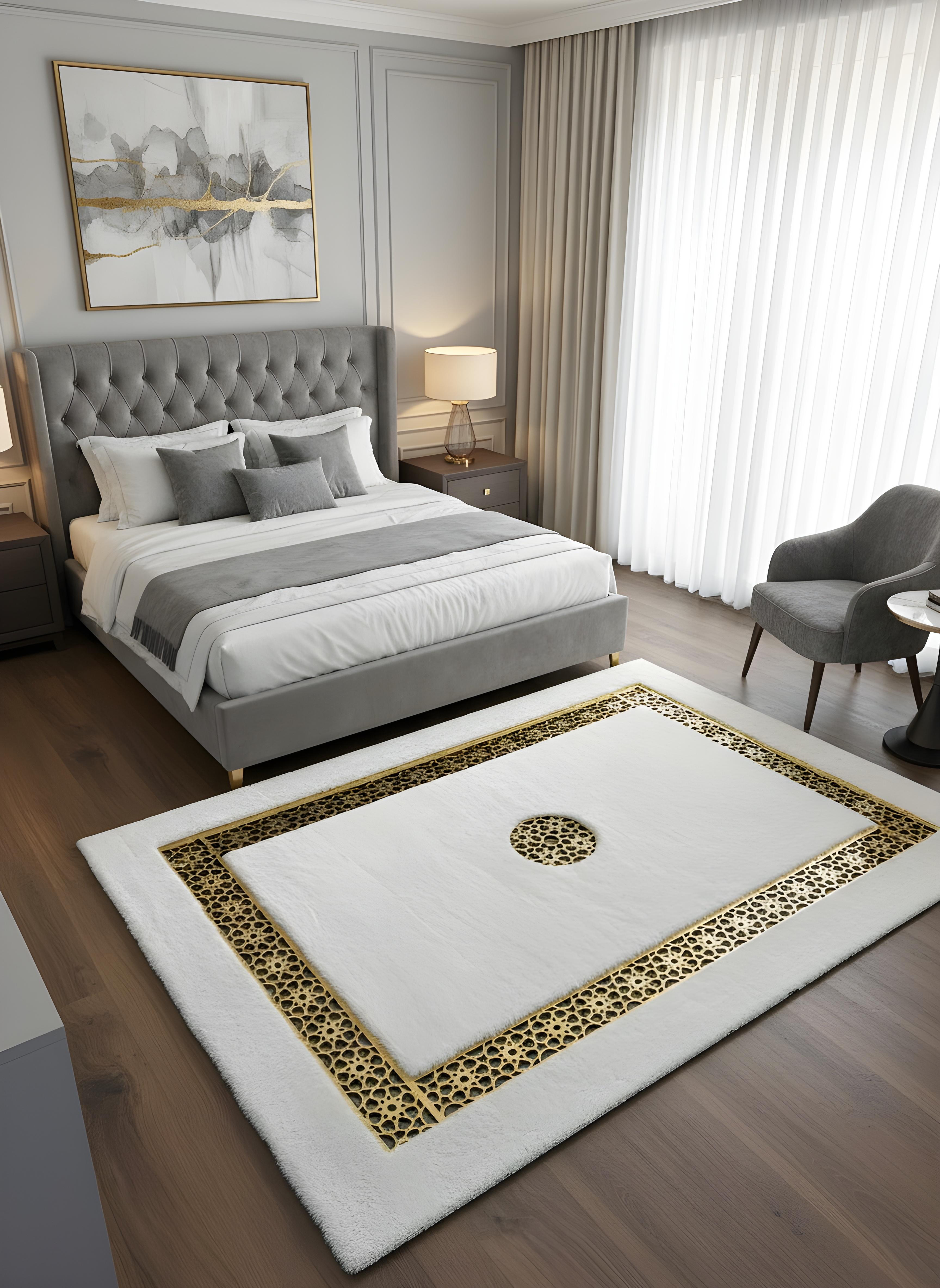 Royal Serisi Pırlanta - El İşçiliği ile Tavşan Post ve Varaklı Deri Dekoratif Halı