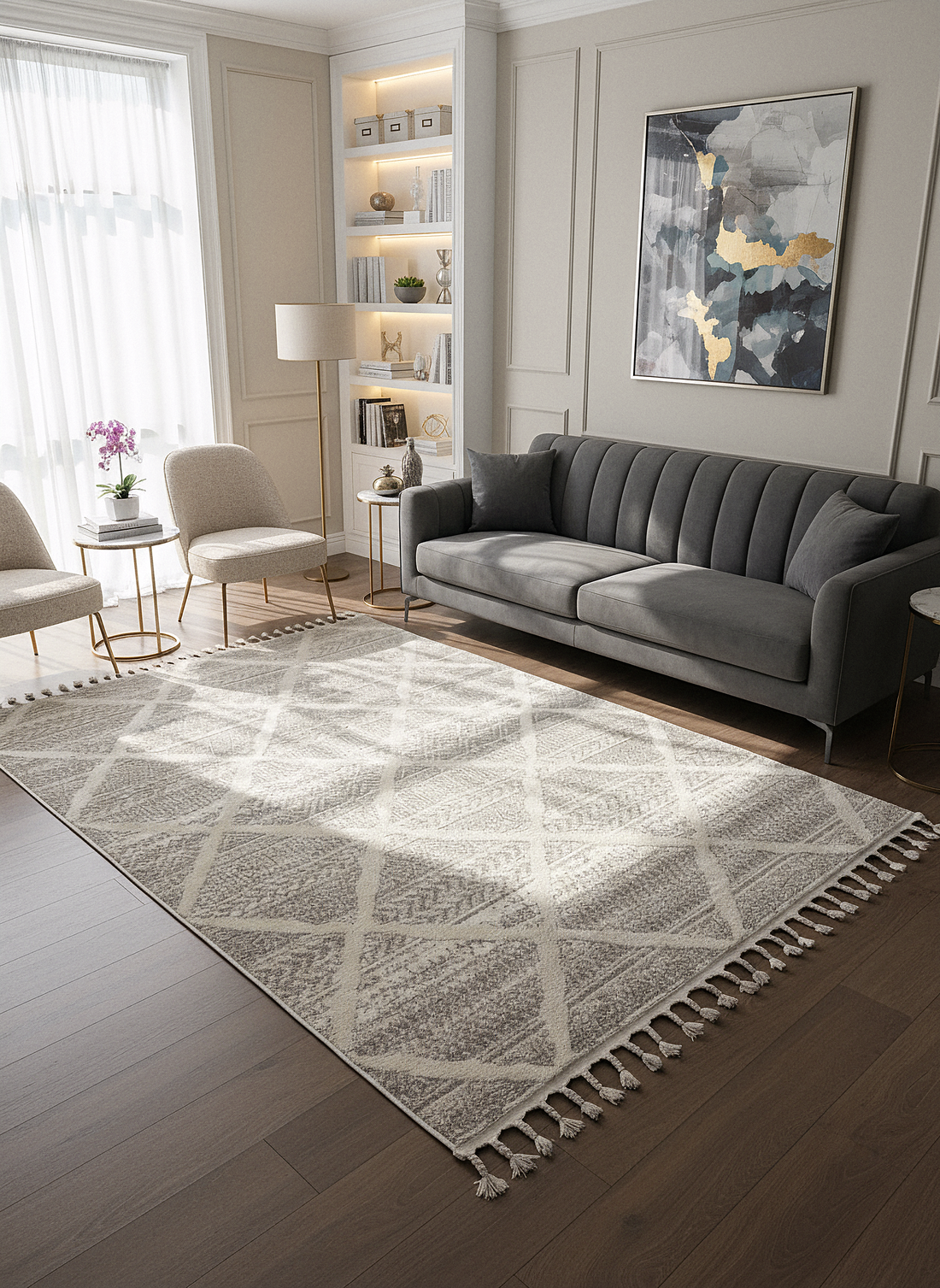 PALERMO A-10692 KREM KSık Dokuma Modern Geometrik Desenli Salon Koridor Mutfak Halısı