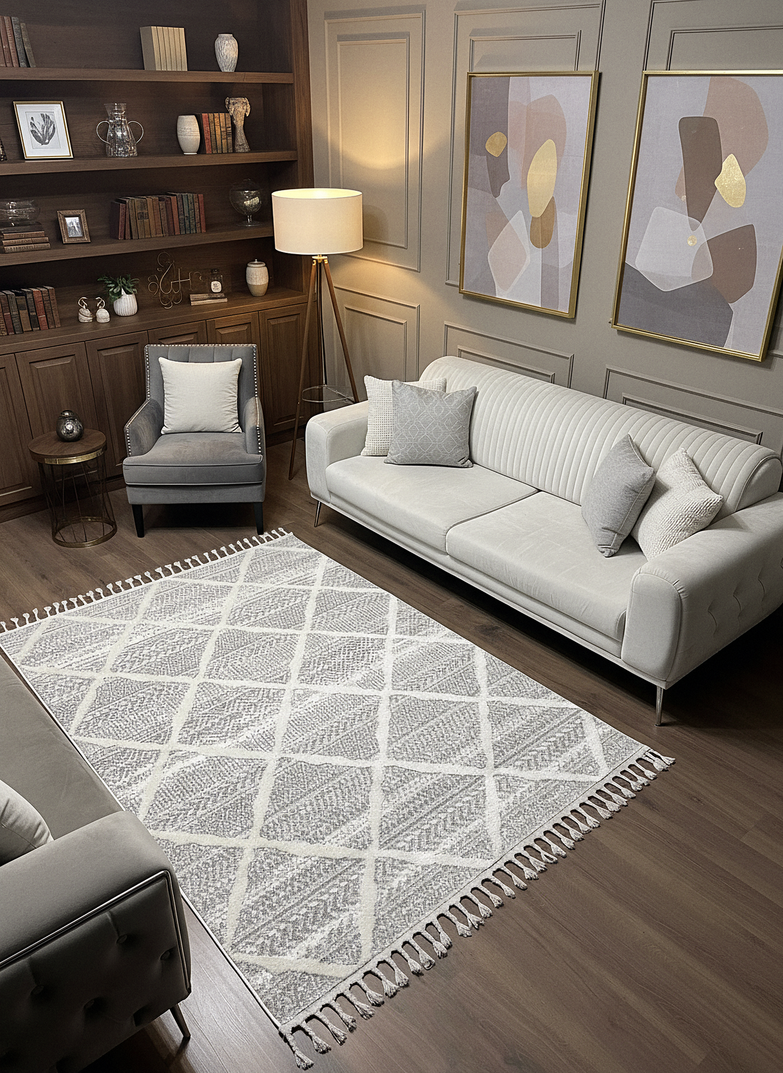 PALERMO A-10692 GRİ Sık Dokuma Modern Geometrik Desenli Salon Koridor Mutfak Halısı