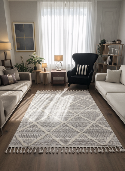 PALERMO A-10692 GRİ Sık Dokuma Modern Geometrik Desenli Salon Koridor Mutfak Halısı