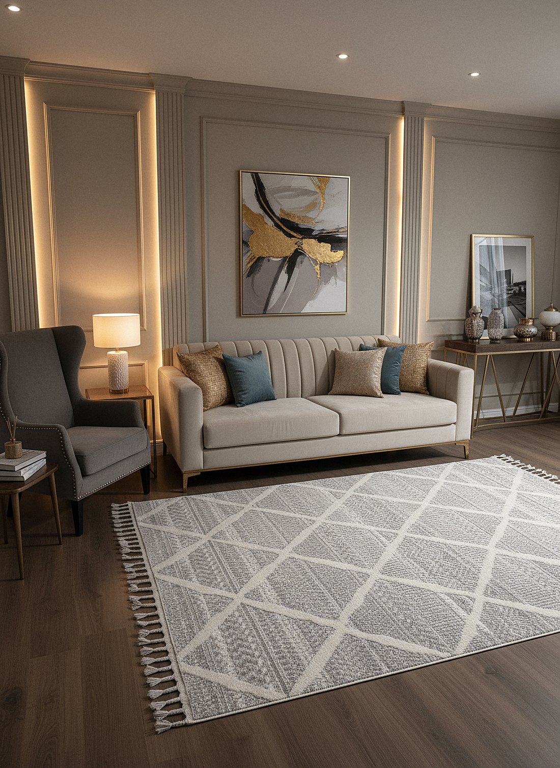 PALERMO A-10692 GRİ Sık Dokuma Modern Geometrik Desenli Salon Koridor Mutfak Halısı
