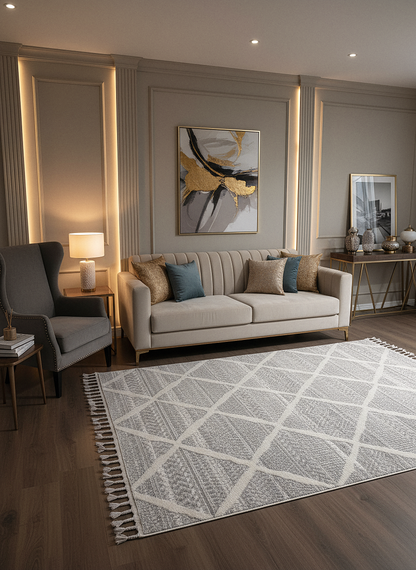 PALERMO A-10692 GRİ Sık Dokuma Modern Geometrik Desenli Salon Koridor Mutfak Halısı