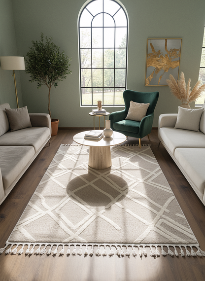 PALERMO A-11891 BEJ Sık Dokuma Modern Geometrik Desenli Salon Koridor Mutfak Halısı