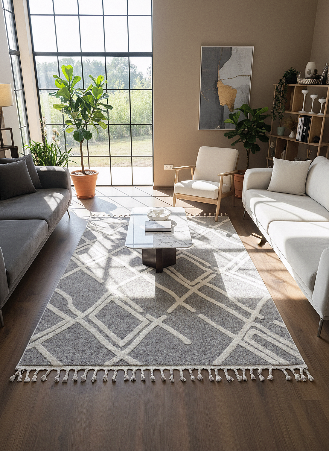 PALERMO A-11891 GRİ Sık Dokuma Modern Geometrik Desenli Salon Koridor Mutfak Halısı