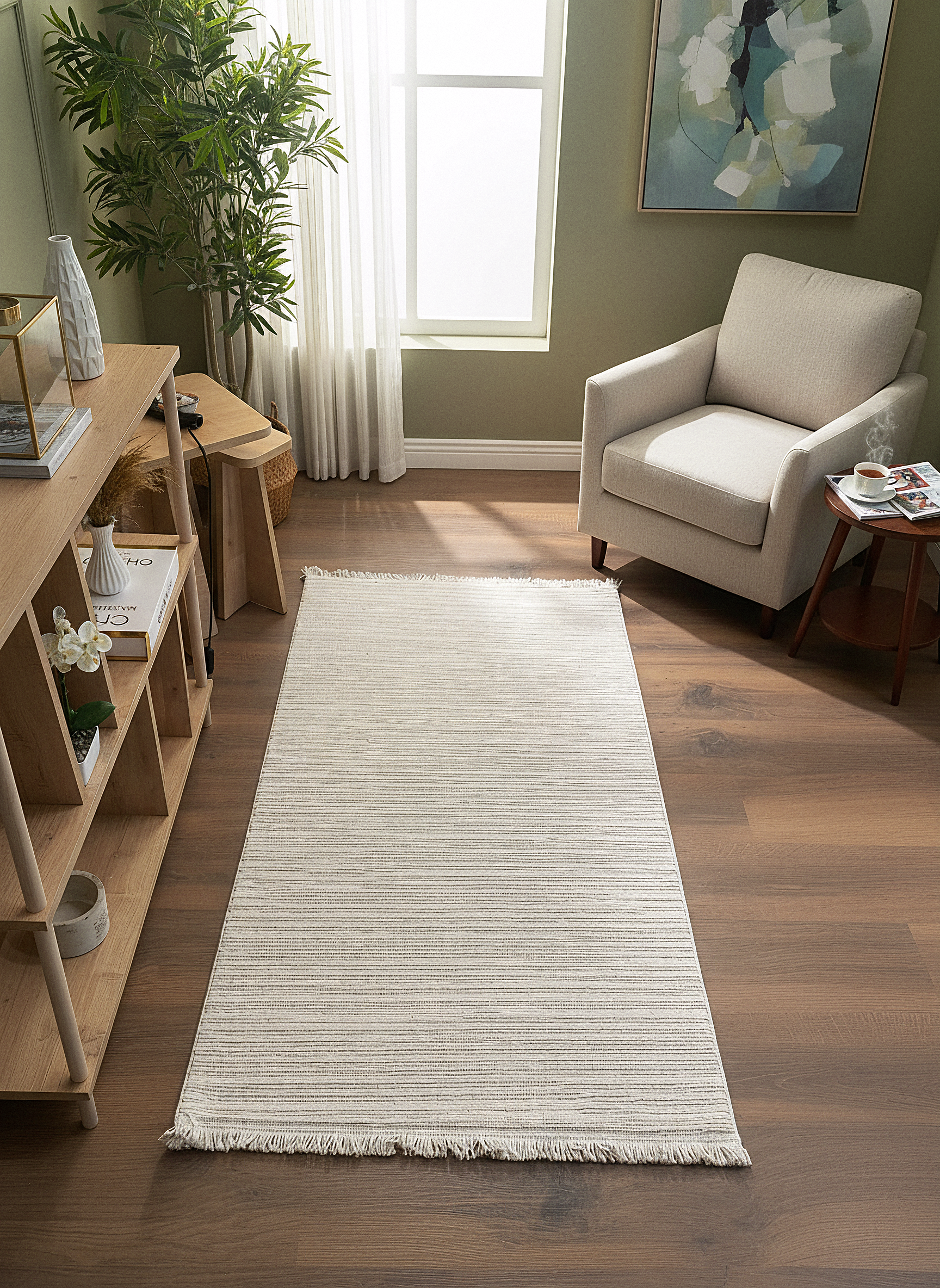 PALERMO C1-BEJ Sık Dokuma Modern Geometrik Desenli Salon Koridor Mutfak Halısı