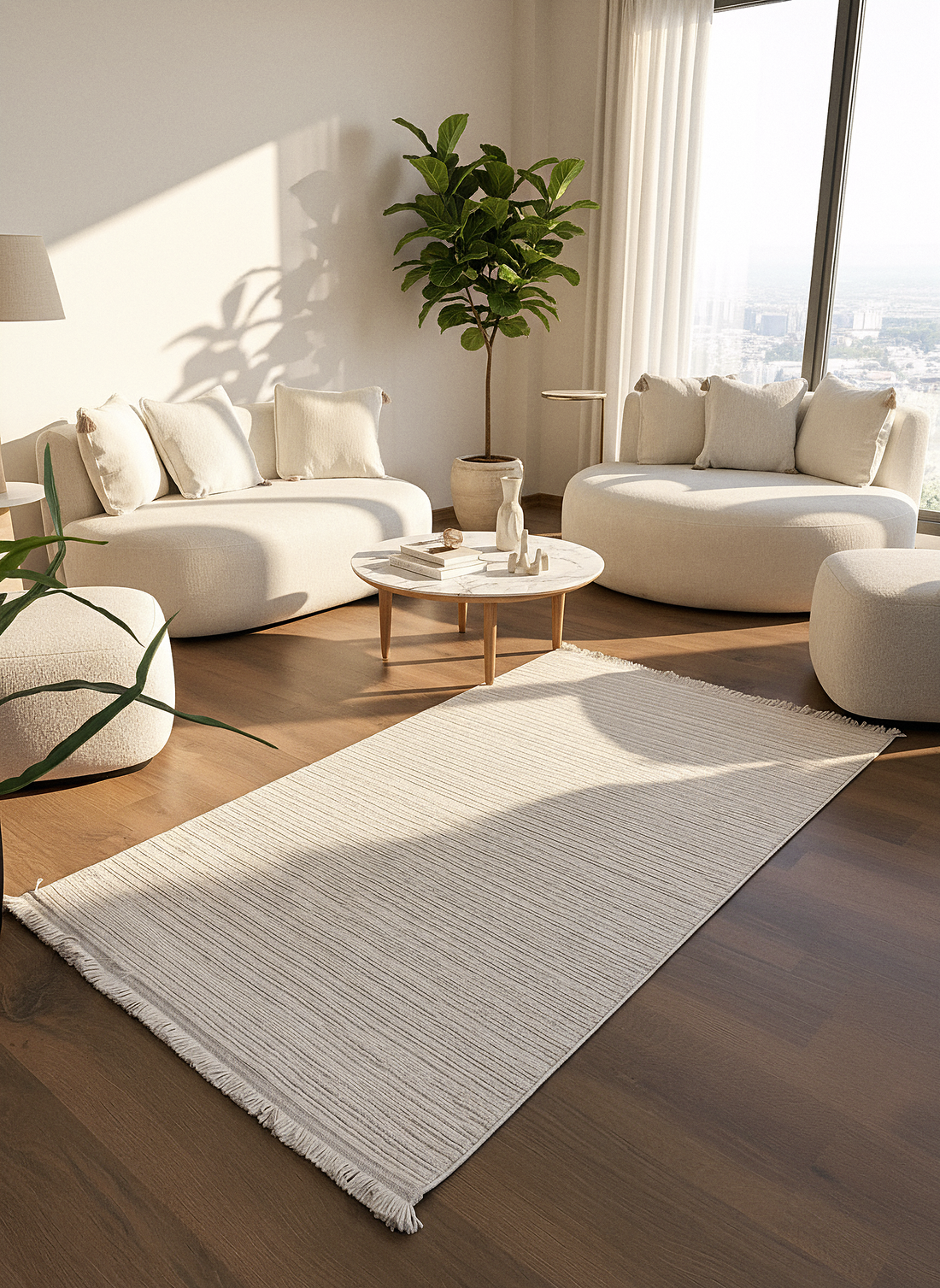 PALERMO C1-BEJ Sık Dokuma Modern Geometrik Desenli Salon Koridor Mutfak Halısı