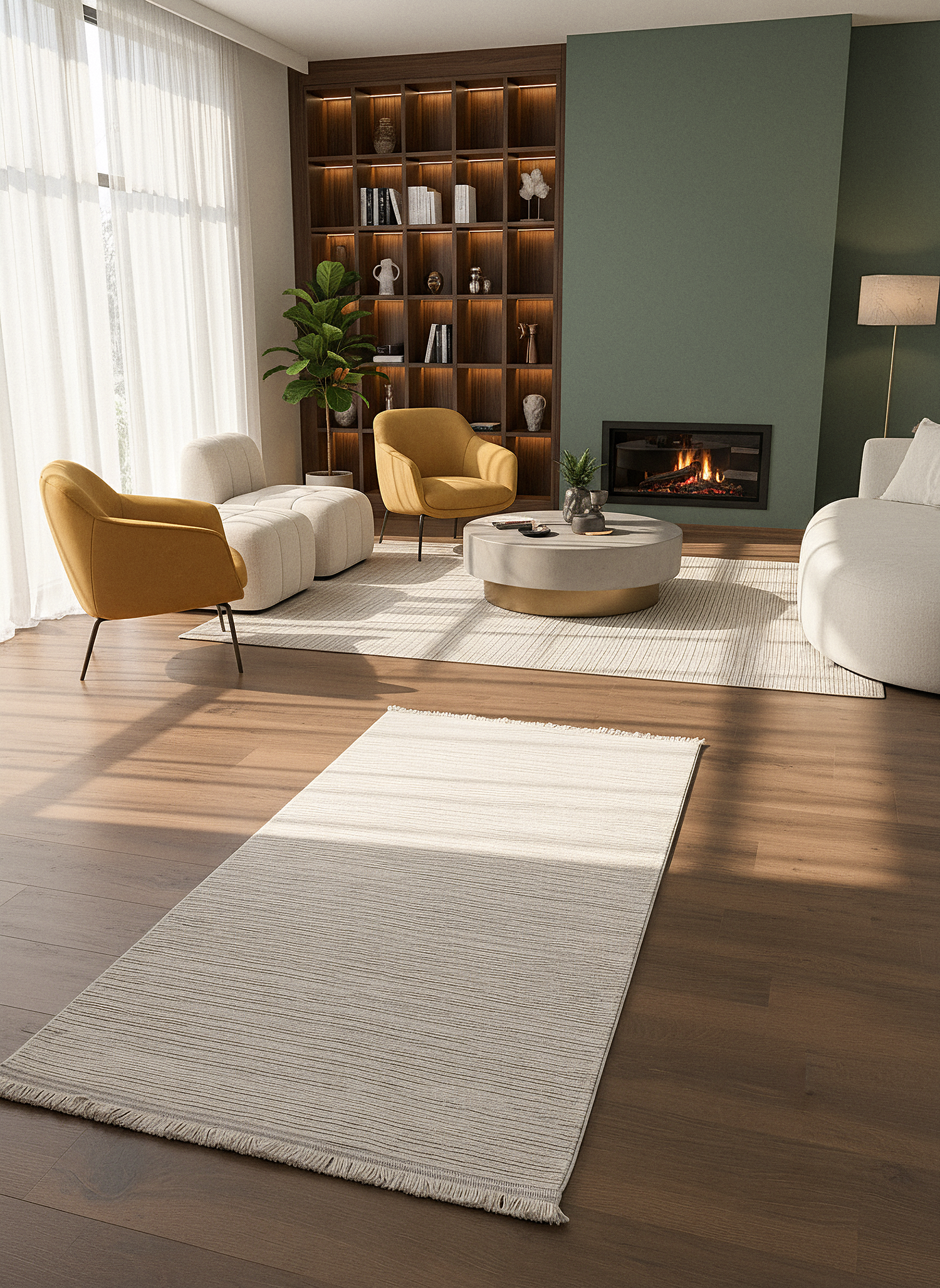PALERMO C1-BEJ Sık Dokuma Modern Geometrik Desenli Salon Koridor Mutfak Halısı