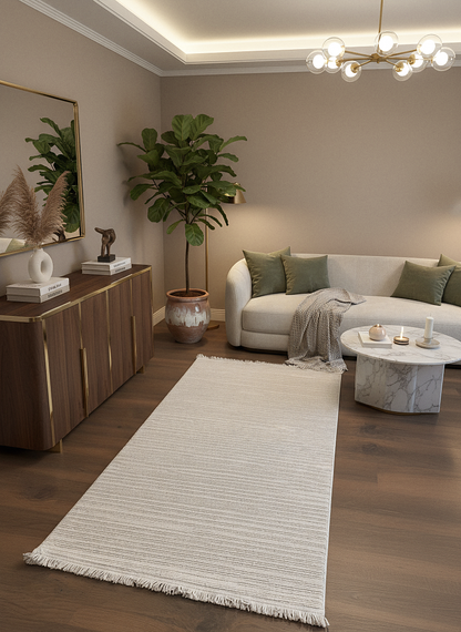 PALERMO C1-BEJ Sık Dokuma Modern Geometrik Desenli Salon Koridor Mutfak Halısı