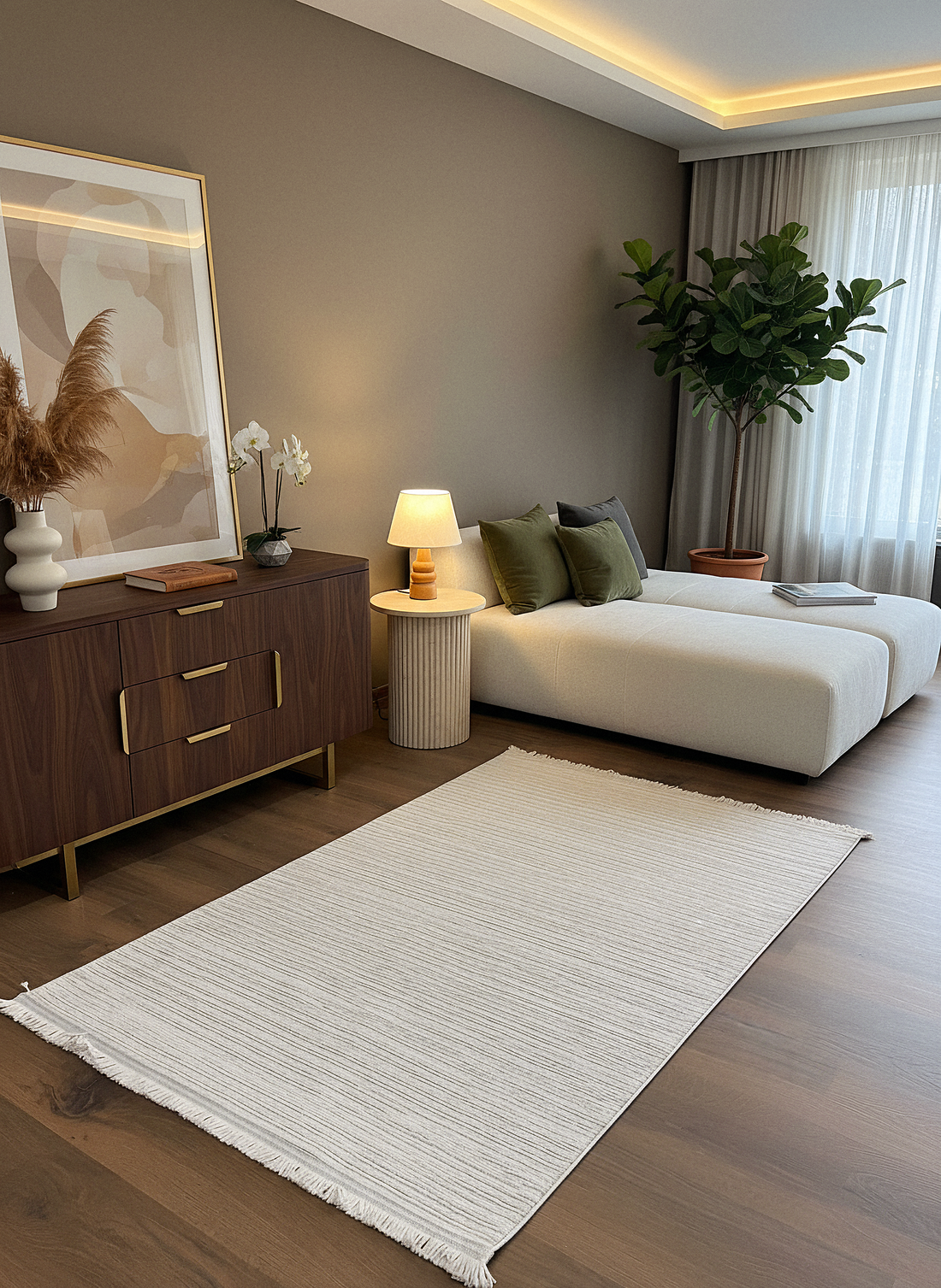 PALERMO C1-BEJ Sık Dokuma Modern Geometrik Desenli Salon Koridor Mutfak Halısı
