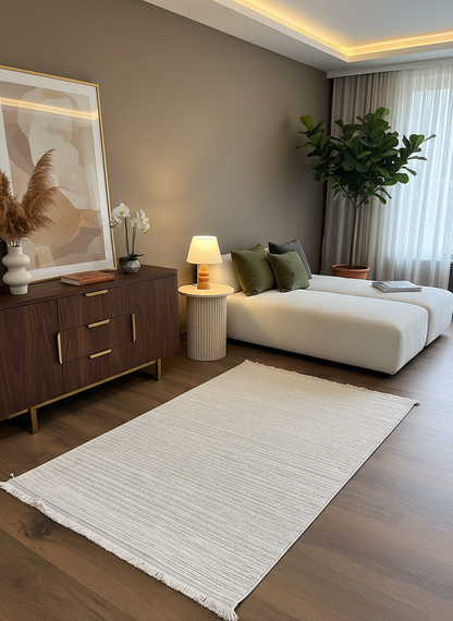 PALERMO C1-BEJ Sık Dokuma Modern Geometrik Desenli Salon Koridor Mutfak Halısı