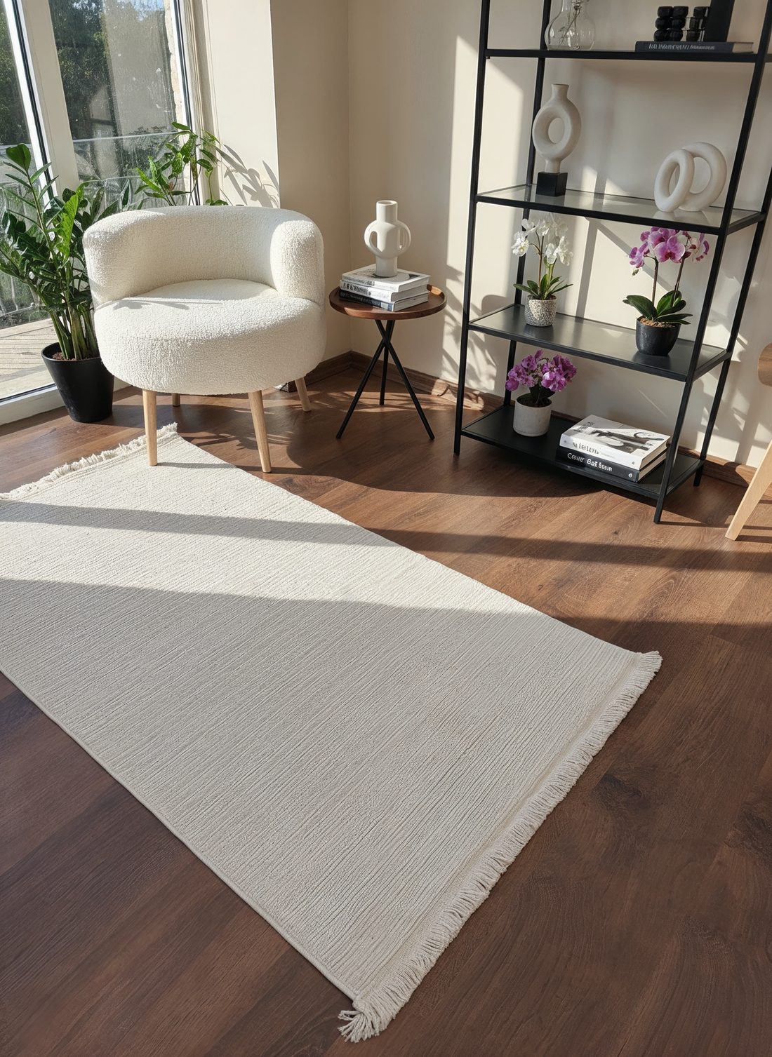 PALERMO C3-KREM Sık Dokuma Modern Geometrik Desenli Salon Koridor Mutfak Halısı