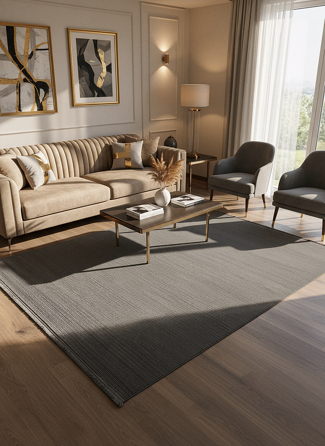 PALERMO C4-ANTRASİT Sık Dokuma Modern Geometrik Desenli Salon Koridor Mutfak Halısı