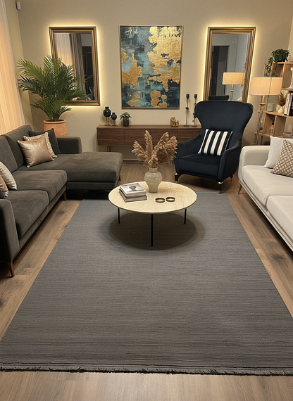 PALERMO C4-ANTRASİT Sık Dokuma Modern Geometrik Desenli Salon Koridor Mutfak Halısı
