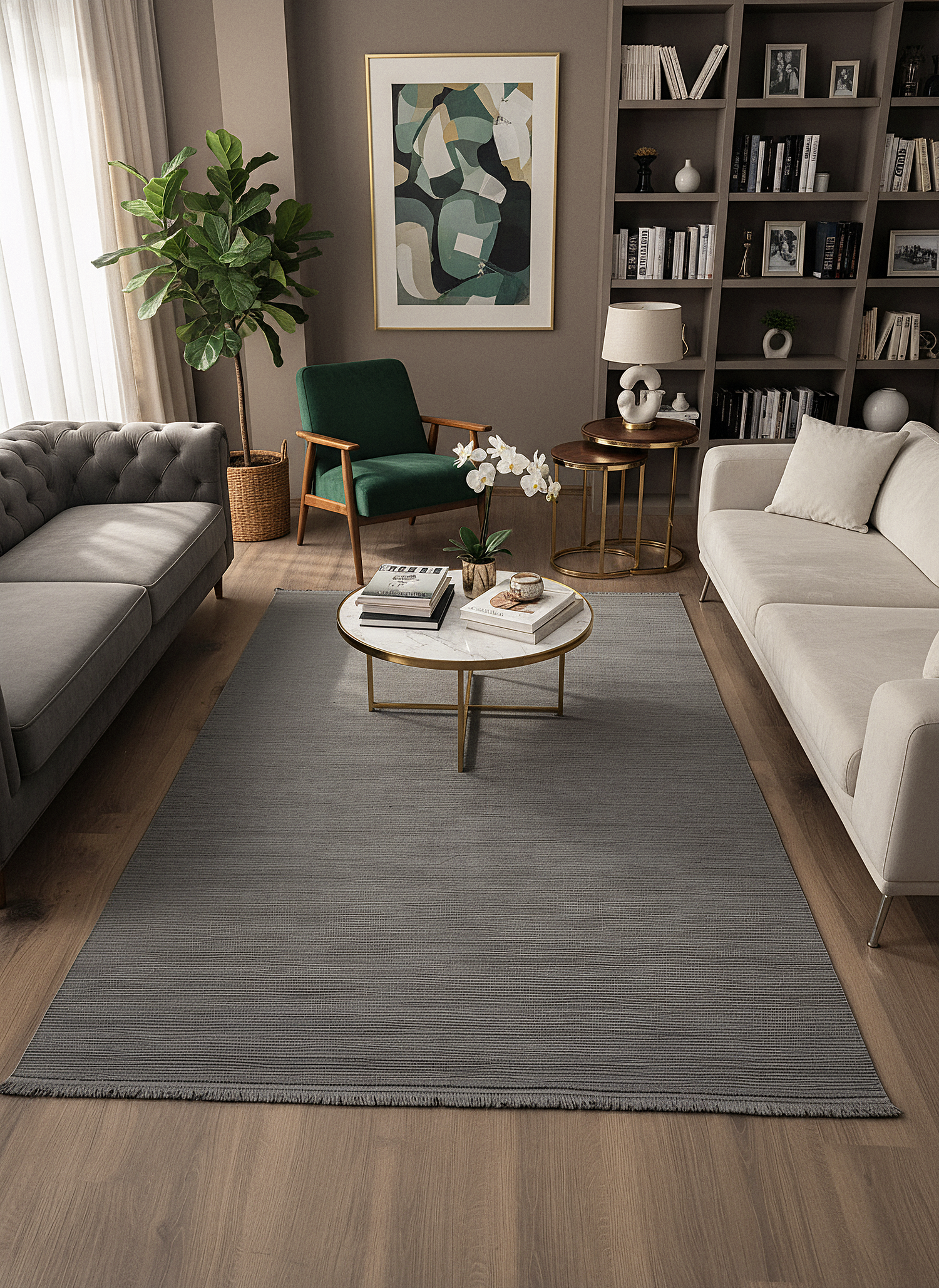 PALERMO C4-ANTRASİT Sık Dokuma Modern Geometrik Desenli Salon Koridor Mutfak Halısı