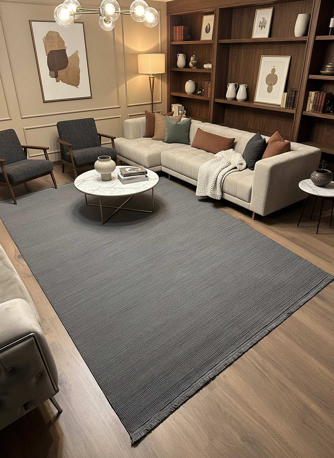 PALERMO C4-ANTRASİT Sık Dokuma Modern Geometrik Desenli Salon Koridor Mutfak Halısı