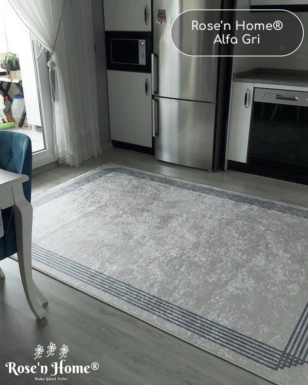 ALFA GRİ - %100 Pamuk Dokuma Taban Makinede Yıkanabilir Kaymaz Halı