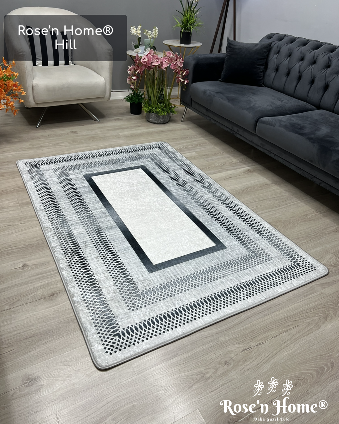 HİLL - %100 Pamuk Dokuma Taban Makinede Yıkanabilir Kaymaz Halı