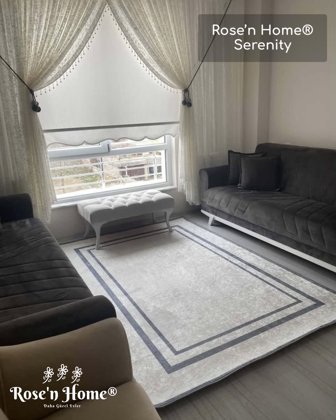SERENİTY - %100 Pamuk Dokuma Taban Makinede Yıkanabilir Kaymaz Halı